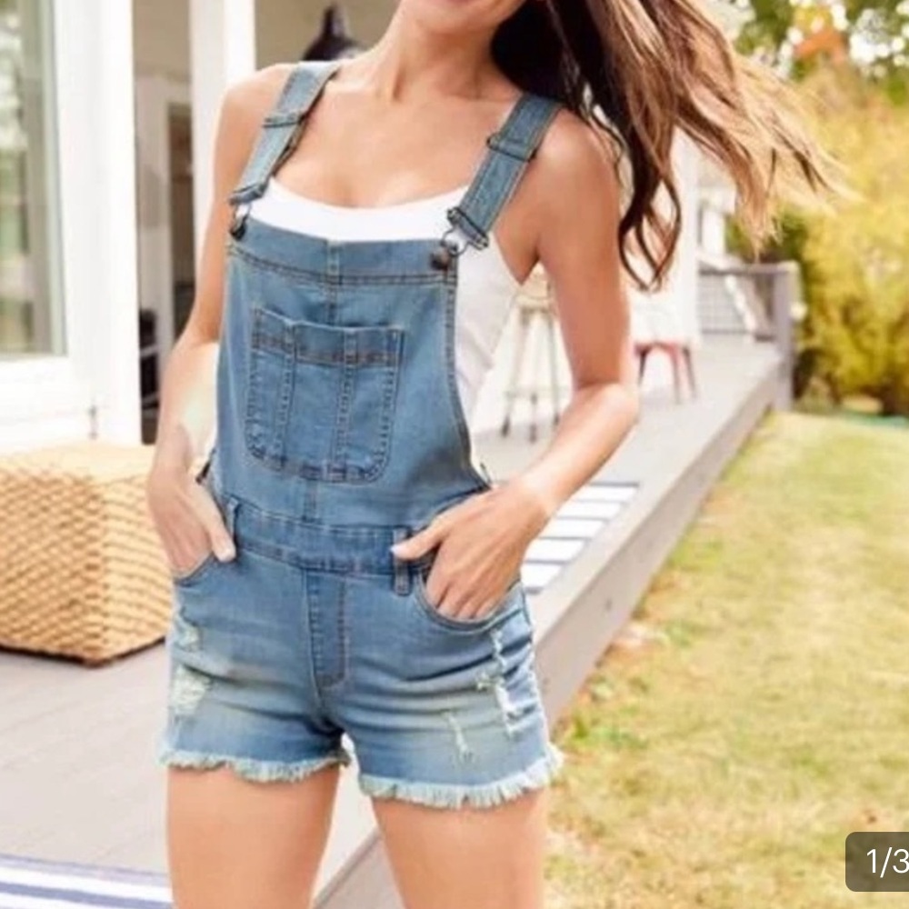 VENUS Light Blue Denim Short Overalls